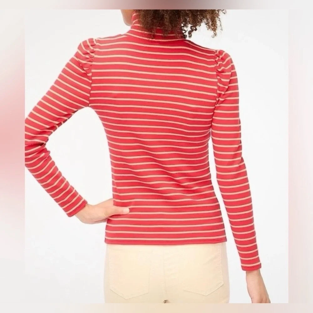 J Crew women’s NNT Size M Red Puff-Sleeve Turtleneck with Metallic Gold Stripes